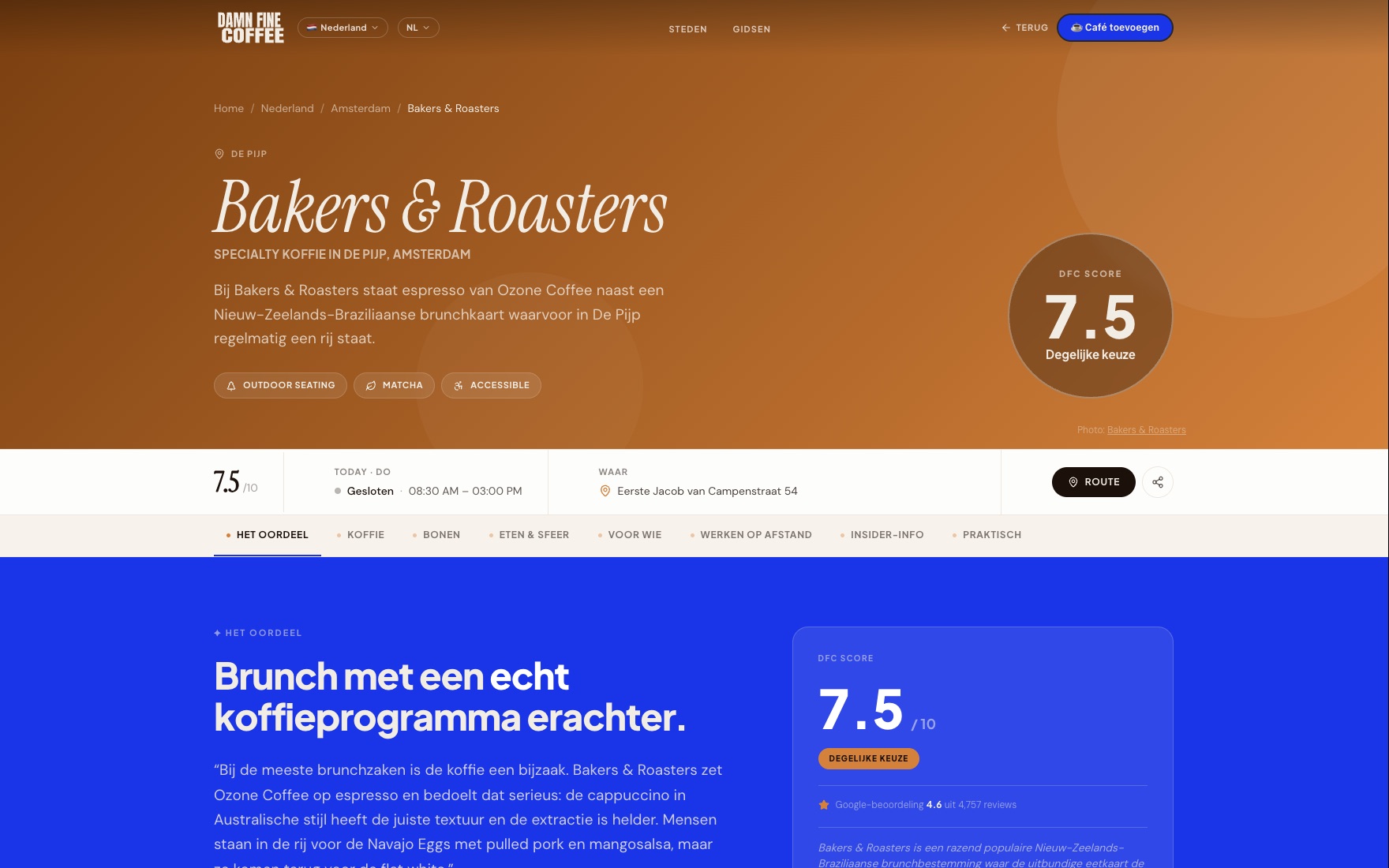 Dezelfde koffiebarpagina in het Nederlands
